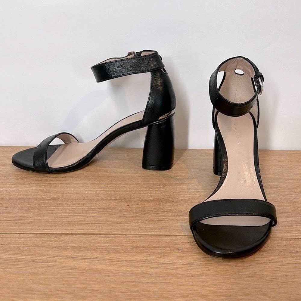 Stuart Weitzman Black Ankle Strap Open Toe Genuine Leather Women's Sandals